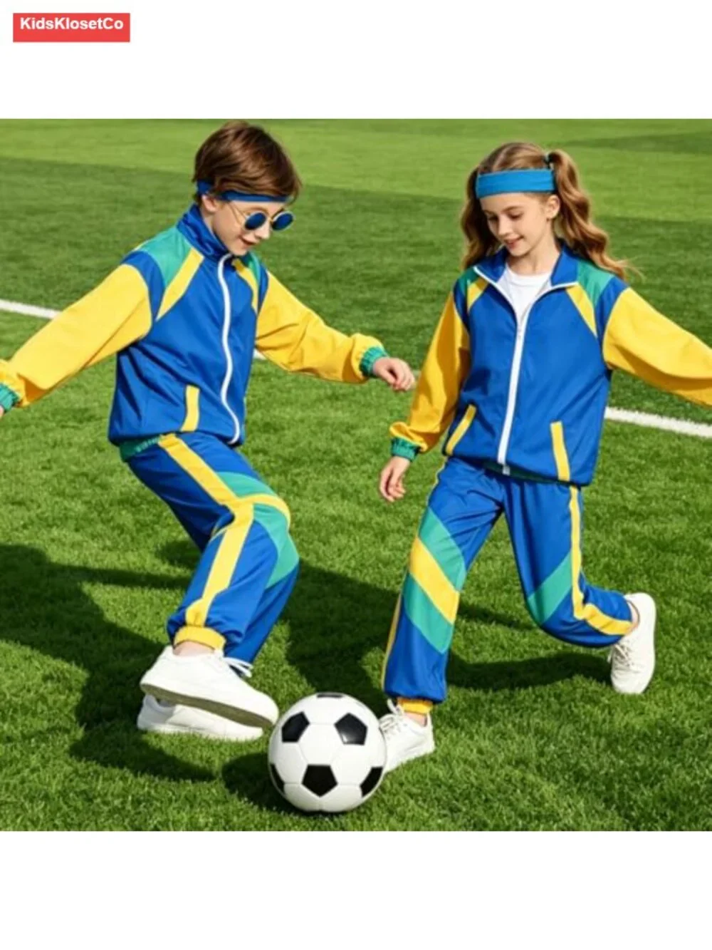 Boys 80s Tracksuit Kids Hip Hop Costume Retro Dance Set with Headband
